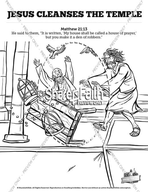 Matthew jesus cleanses the temple sunday school coloring pages â