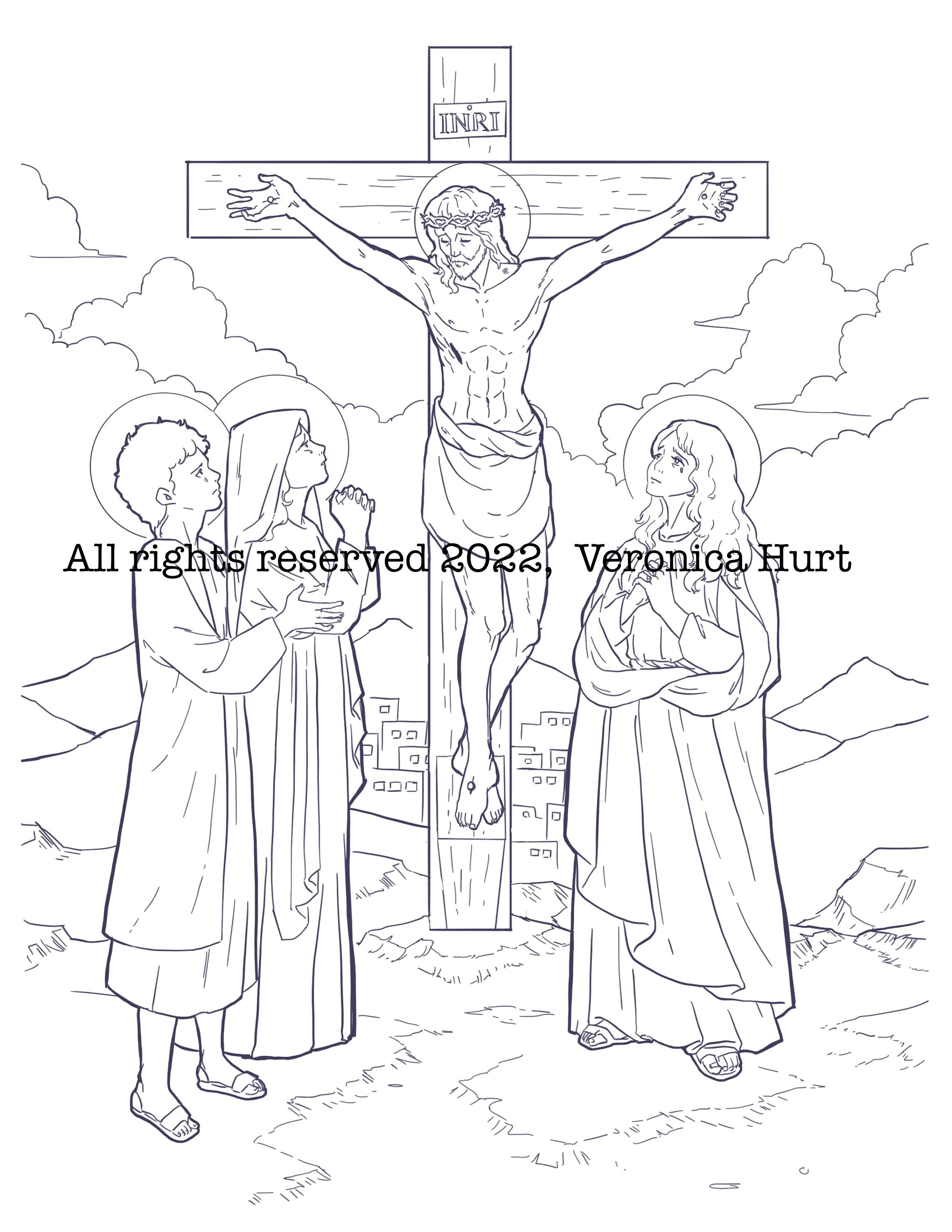 The crucifixion coloring page sorrowful mystery catholic