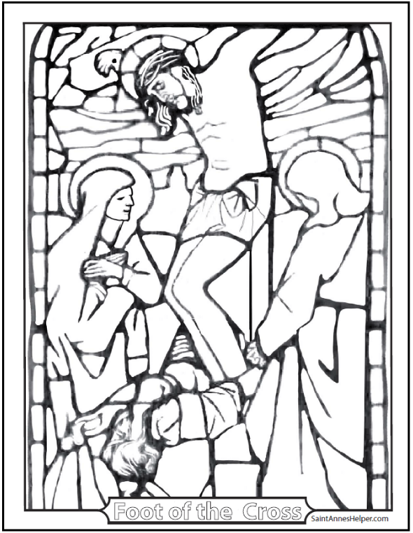 Stained glass coloring page ââjesus crucifixion