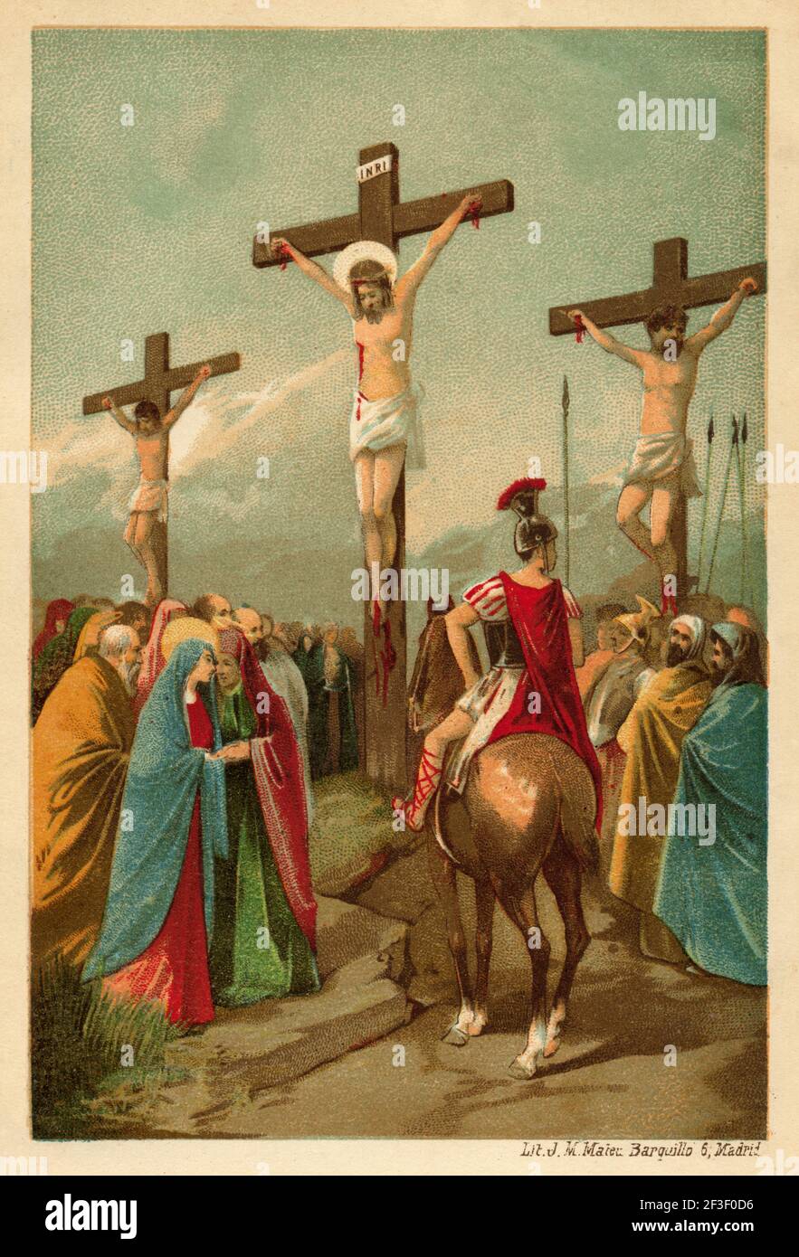 Jesus dies at the cross our lord jesus the son of god made man dies on the cross john book new testament old th century color lithography illustration from jesus christ by