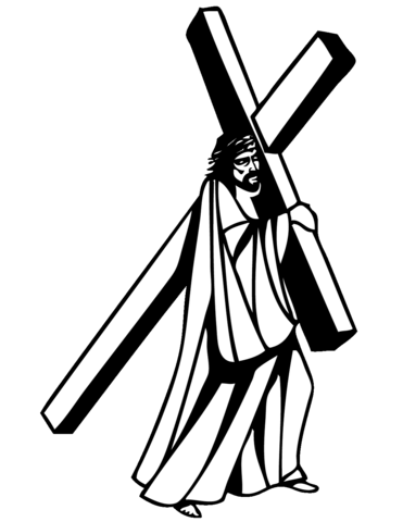 Jesus christ carrying the cross coloring page free printable coloring pages