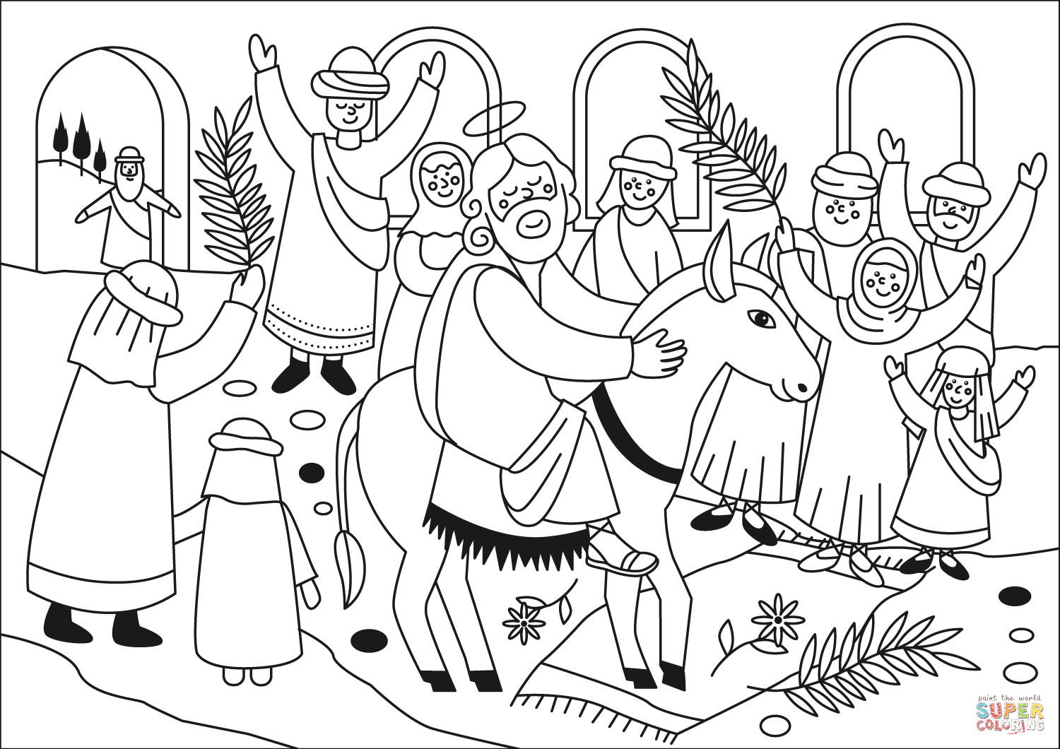 Triumphal entry of jesus christ into jerusalem coloring page free printable coloring pages