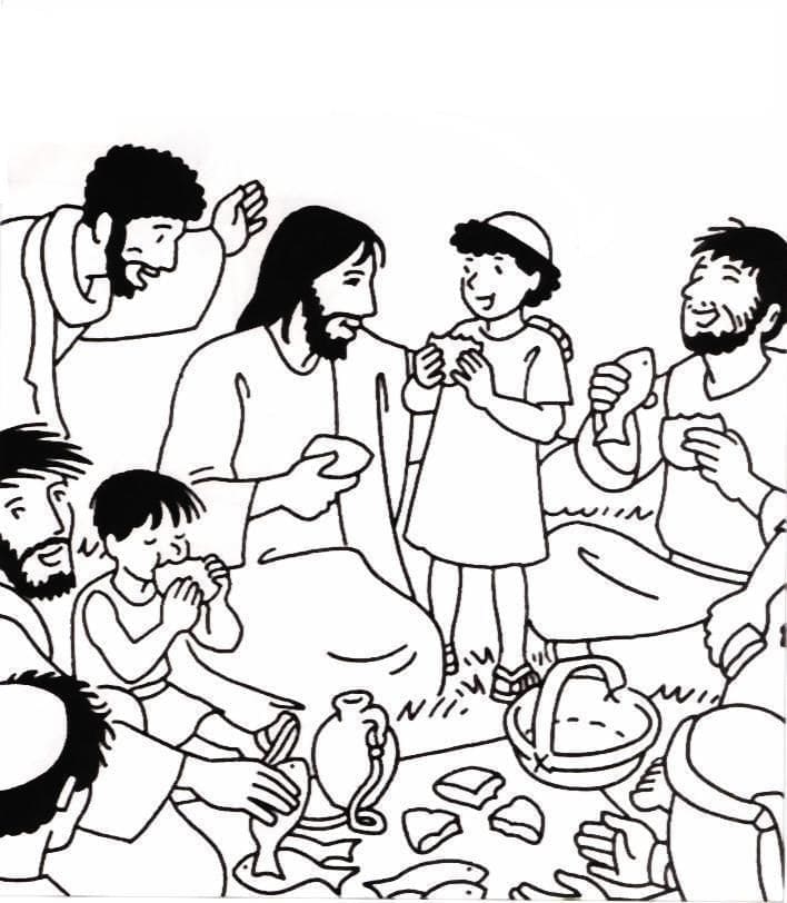 Jesus feeds the five thousand coloring page