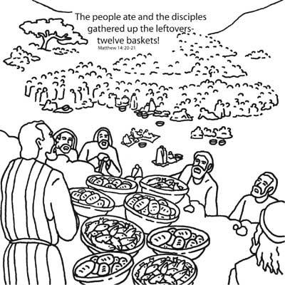 Jesus feeds the five thousand bible coloring card â