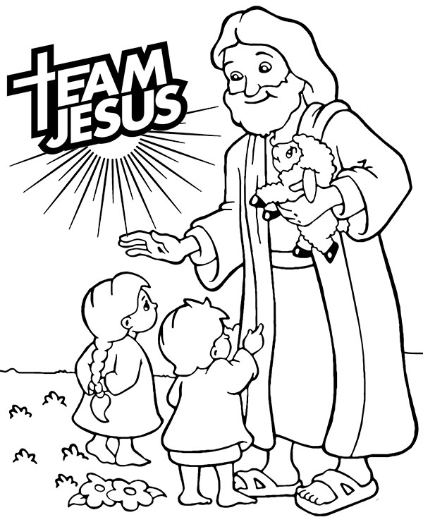Jesus christ coloring page with children