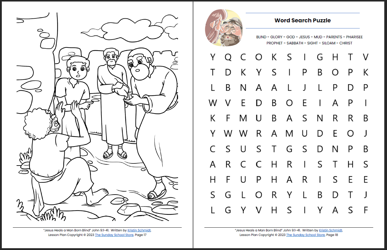 Jesus heals the man born blind john printable bible lesson sunda