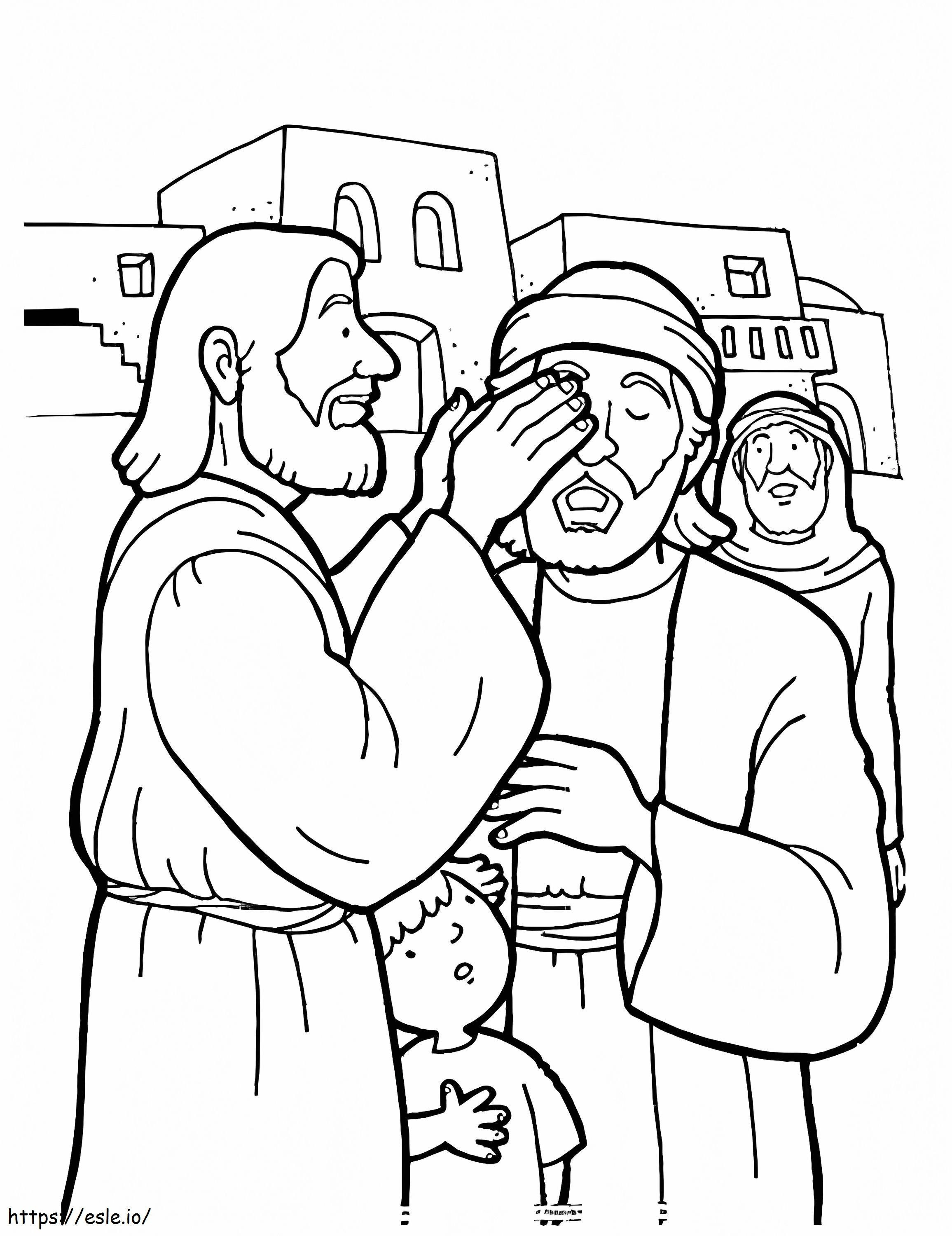 Jesus heals the eye of man coloring page