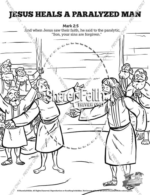 Luke jesus heals the paralytic sunday school coloring pages â