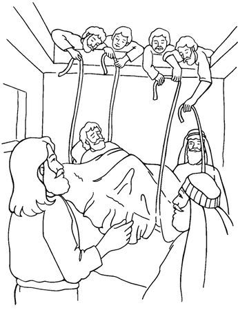 Free coloring bible pictureof jesus healing the paralized man jesus heals the paralytiâ sunday school coloring pages bible coloring pages jesus coloring pages