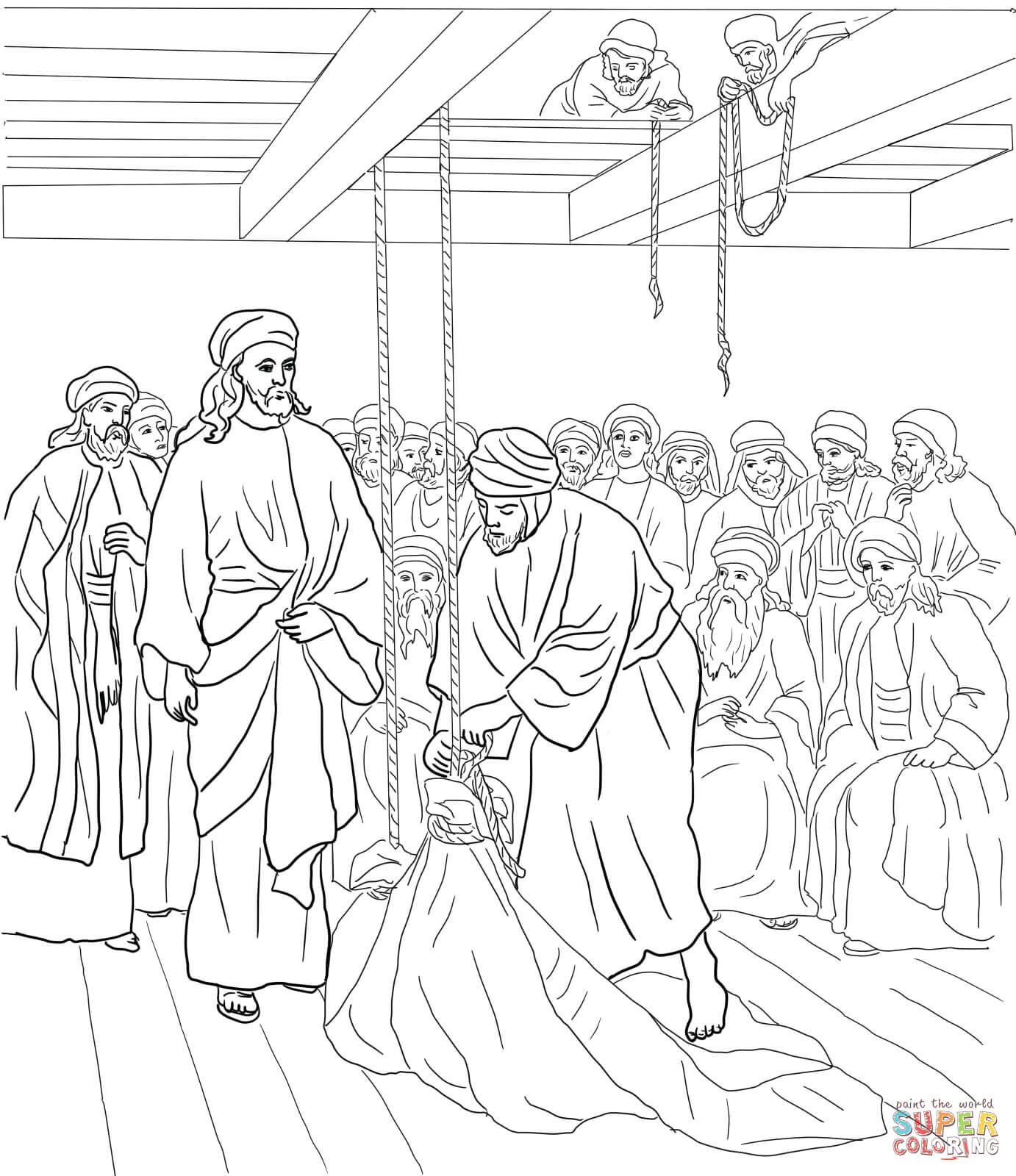 Jesus heals the paralyzed man coloring page free printable coloring pages