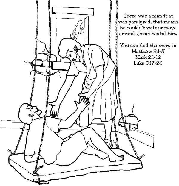 Miracles of jesus healed paralyzed man coloring page