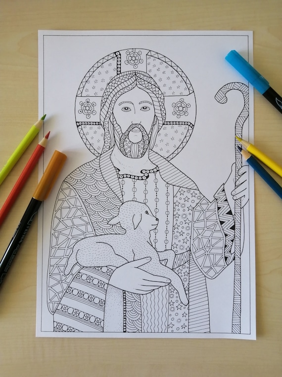 Jesus good shepherd printable coloring page for adult printable jpg printable devotional by bibartworkshop