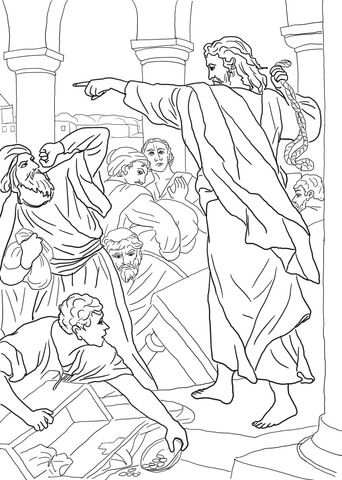 Jesus chasing the money changers from the temple coloring page jesus coloring pages bible coloring pages bible coloring