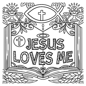 Premium vector christian jesus loves me coloring page for kids