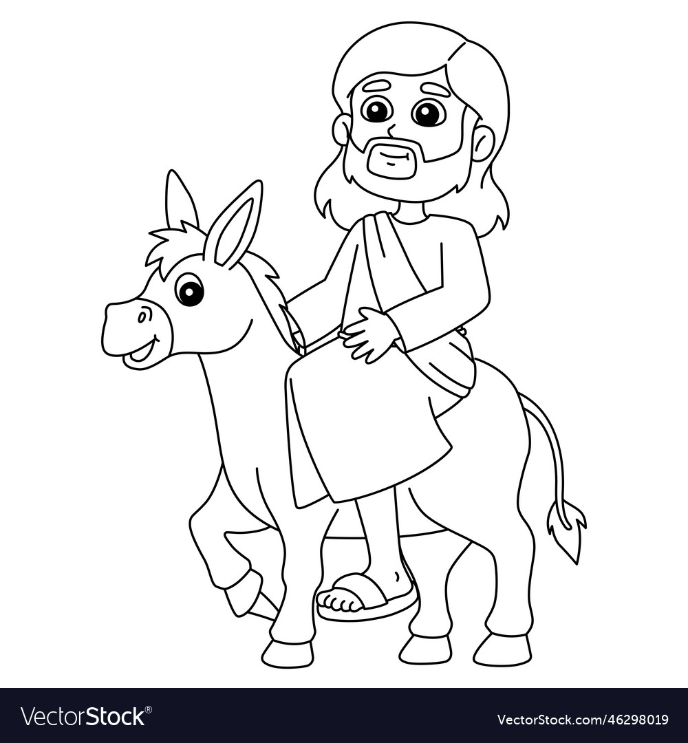 Jesus riding donkey isolated coloring page vector image