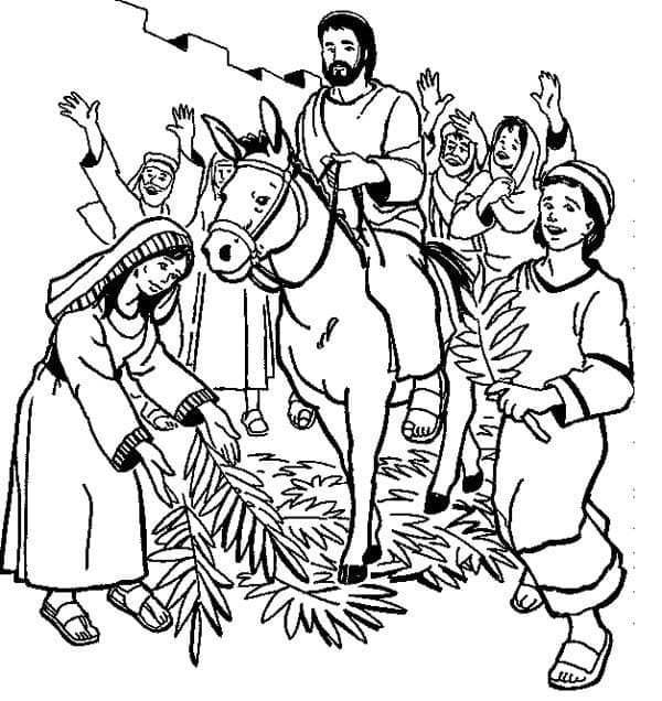 Jesus rides into jerusalem on a donkey coloring page