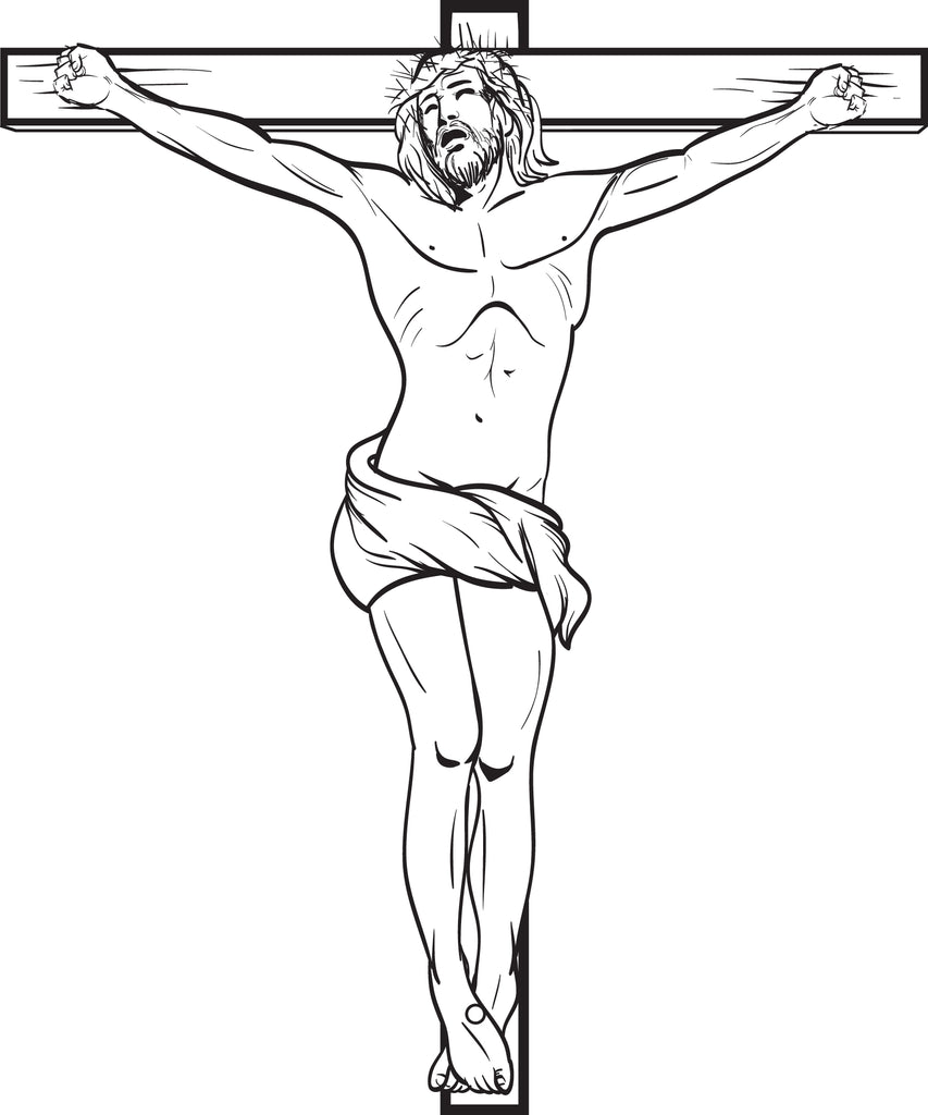 Jesus crucified on the cross printable coloring page for kids â