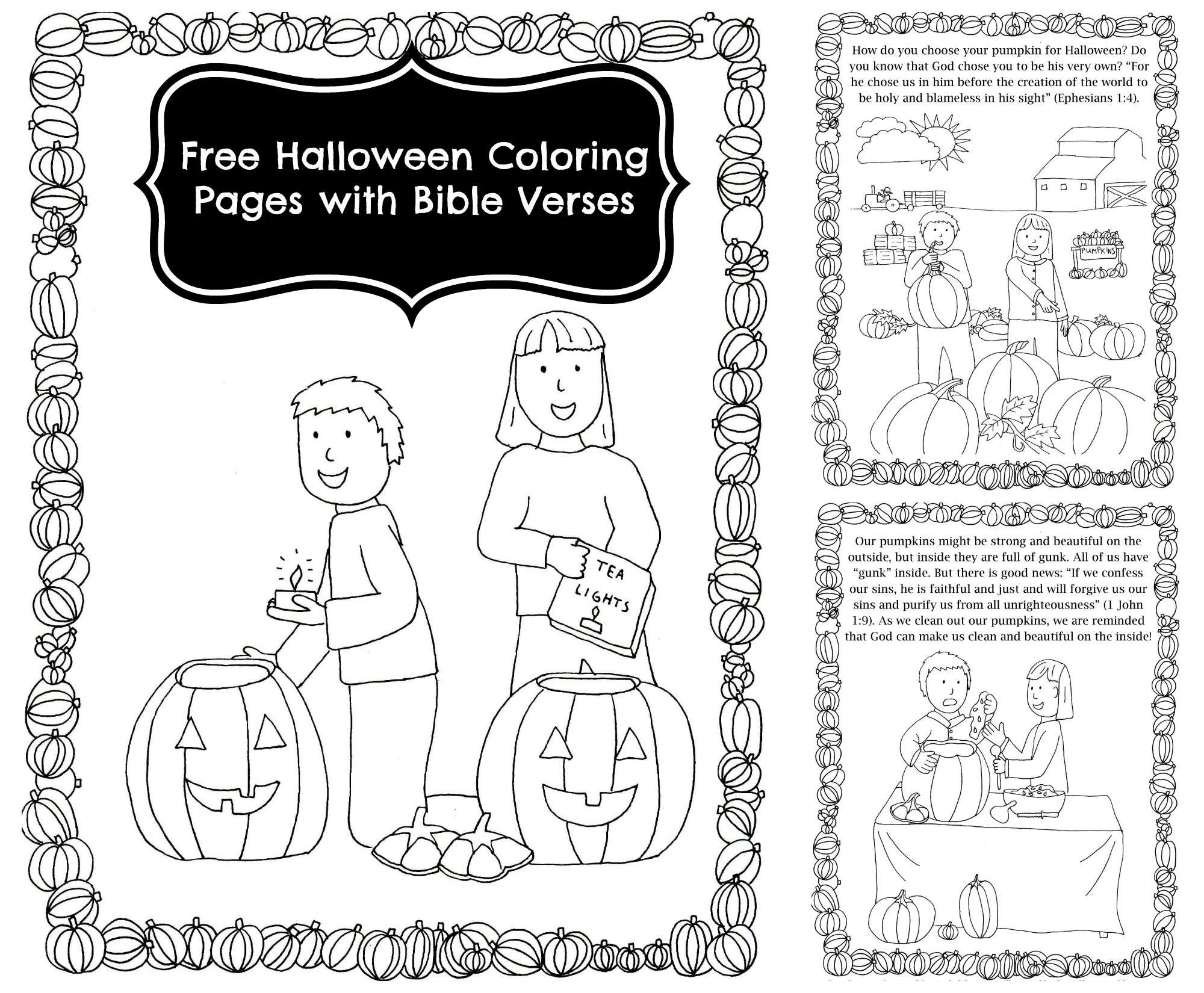 Pumpkin carving coloring pages with bible verses for halloween celebrating holidays