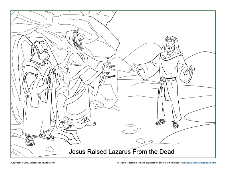 Free jesus raised lazarus coloring page on sunday school zone