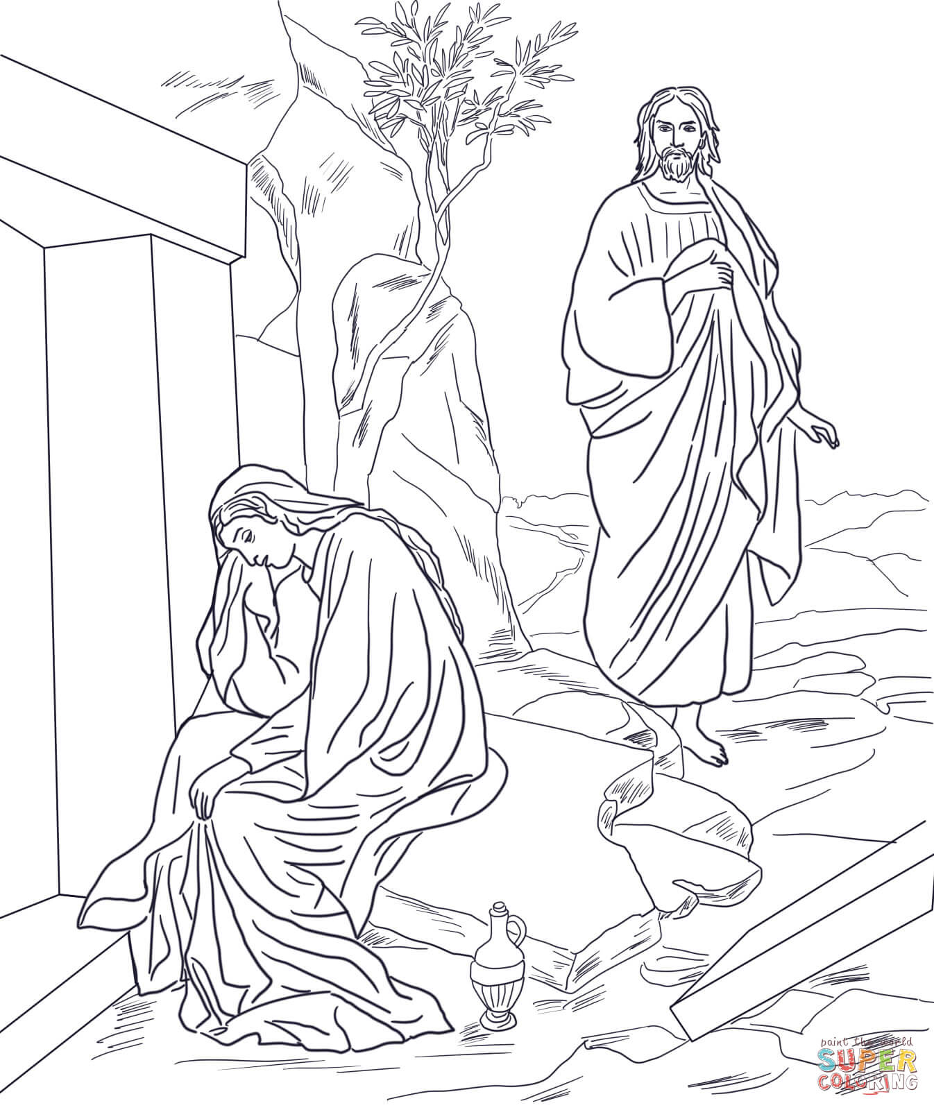 Jesus appears to mary magdalene after resurrection coloring page free printable coloring pages