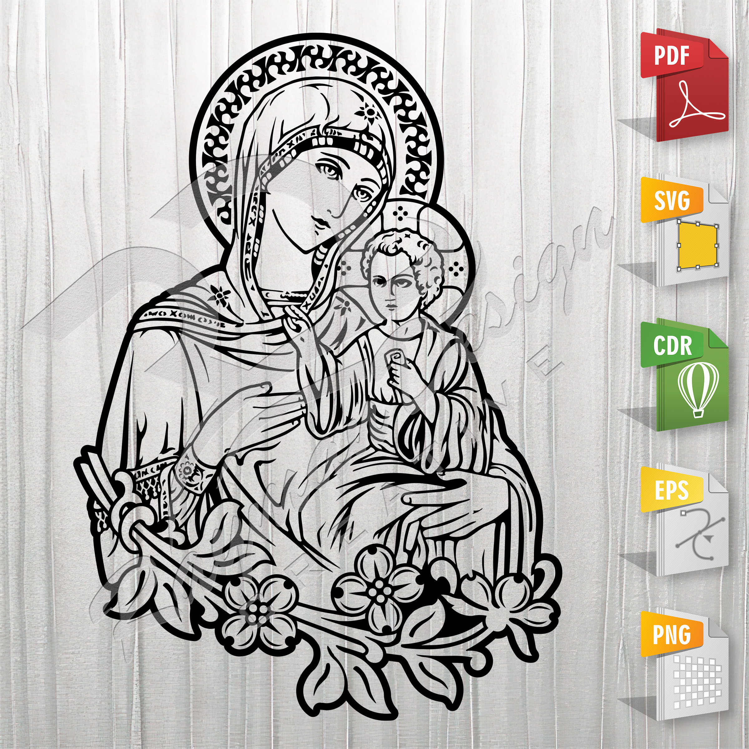 Ukrainian virgin with jesus panagia orthodox mother of god stencil outline svg vector cut file for printing cutting engraving download now