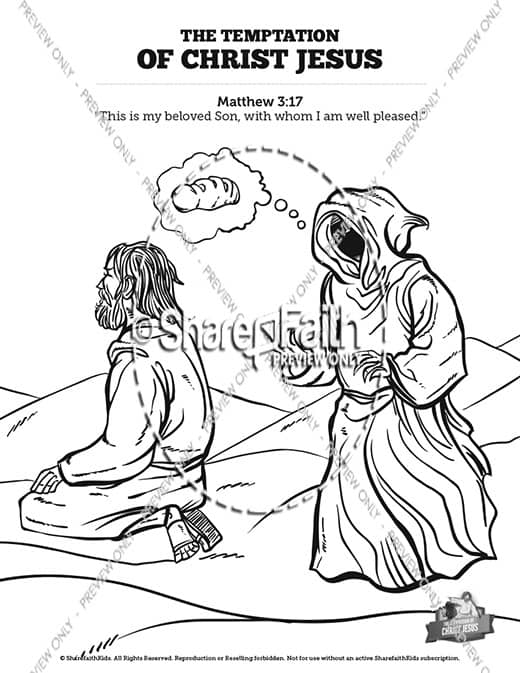 Matthew jesus tempted sunday school coloring pages â