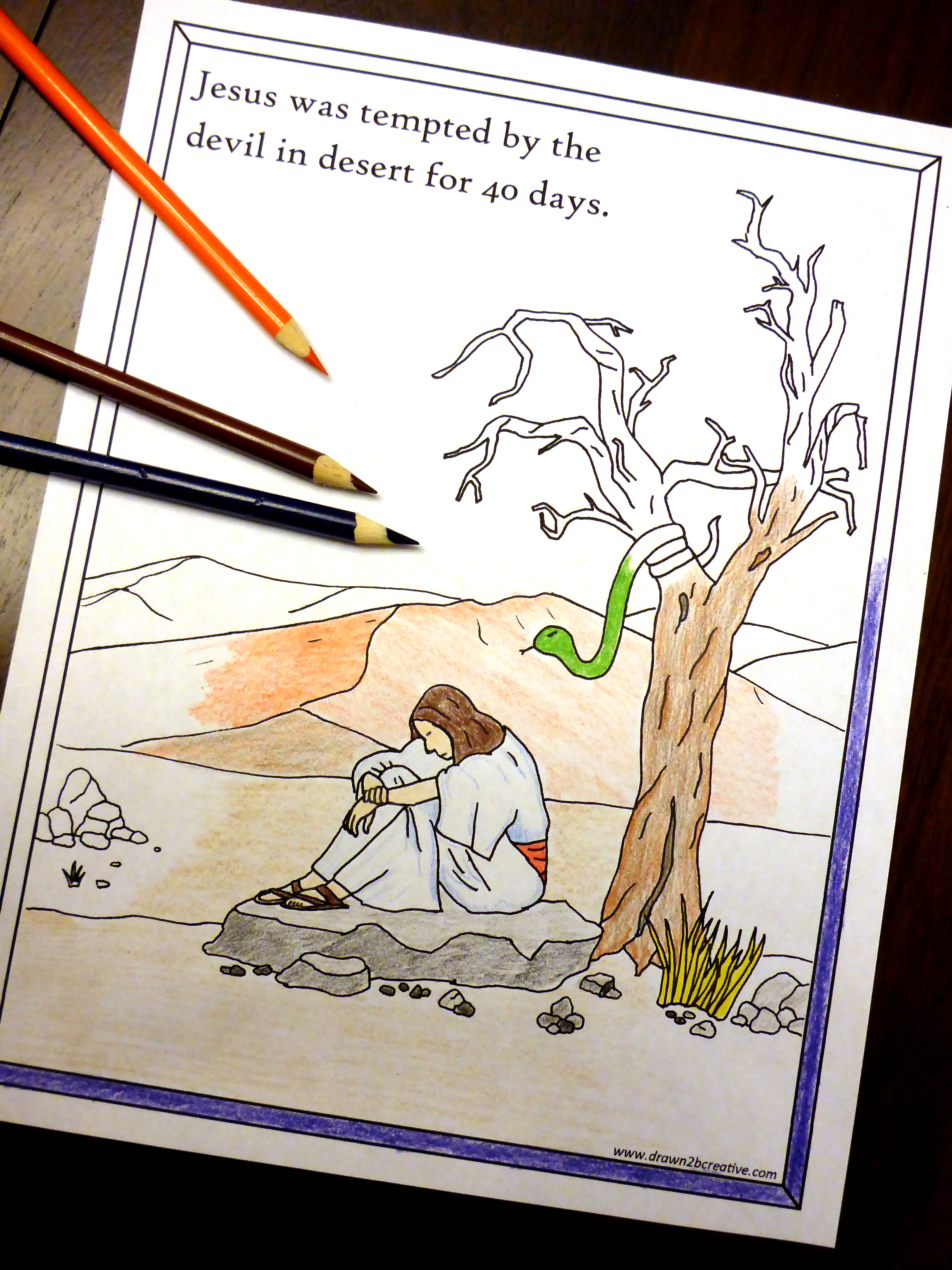 Days of lenten printables jesus in the desert coloring page