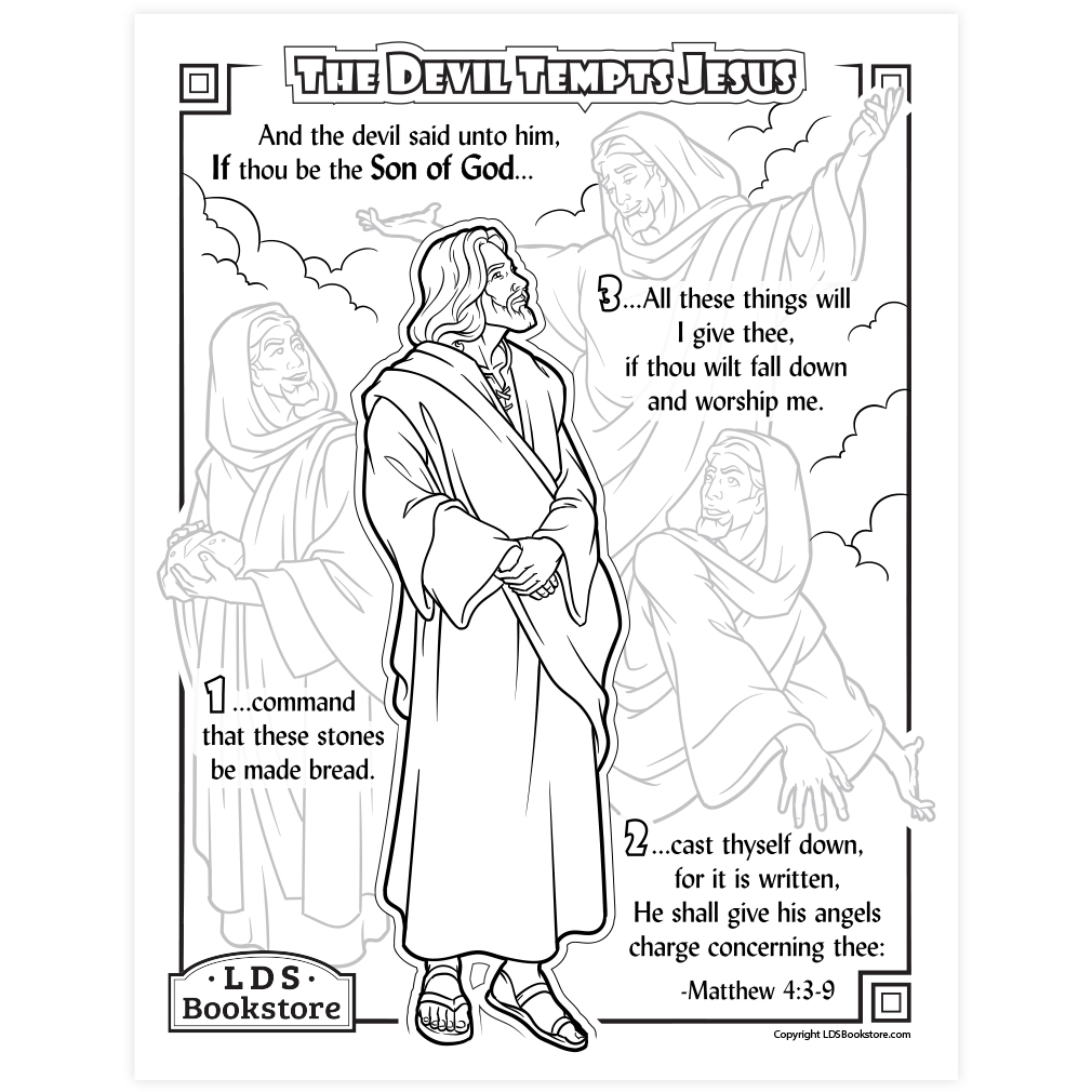 The devil tempts jesus in the wilderness coloring page