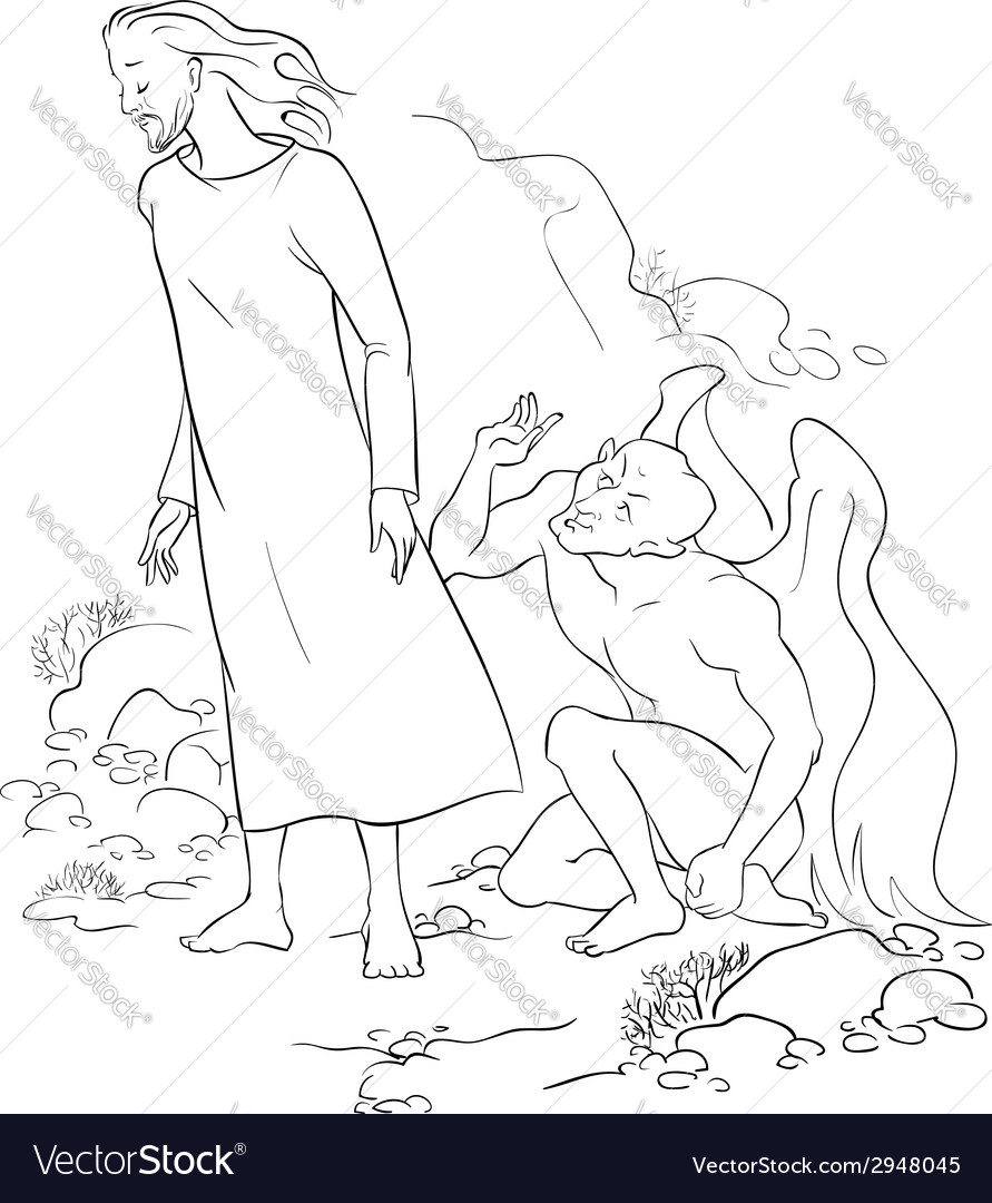 Temptation of christ in the wilderness outlined vector image