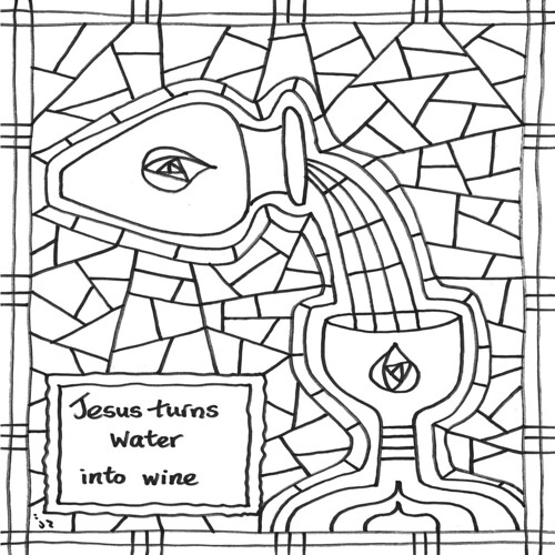 Jesus tunrs water into wine coloring page â stushie art