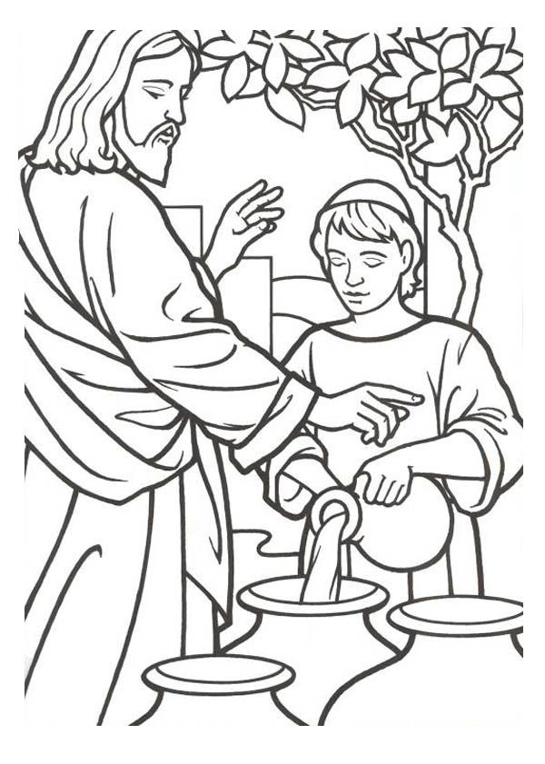 Miracles of jesus is turn water into wine coloring page