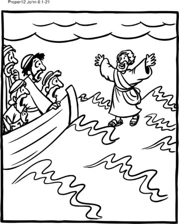 Coloring page of jesus walking on water