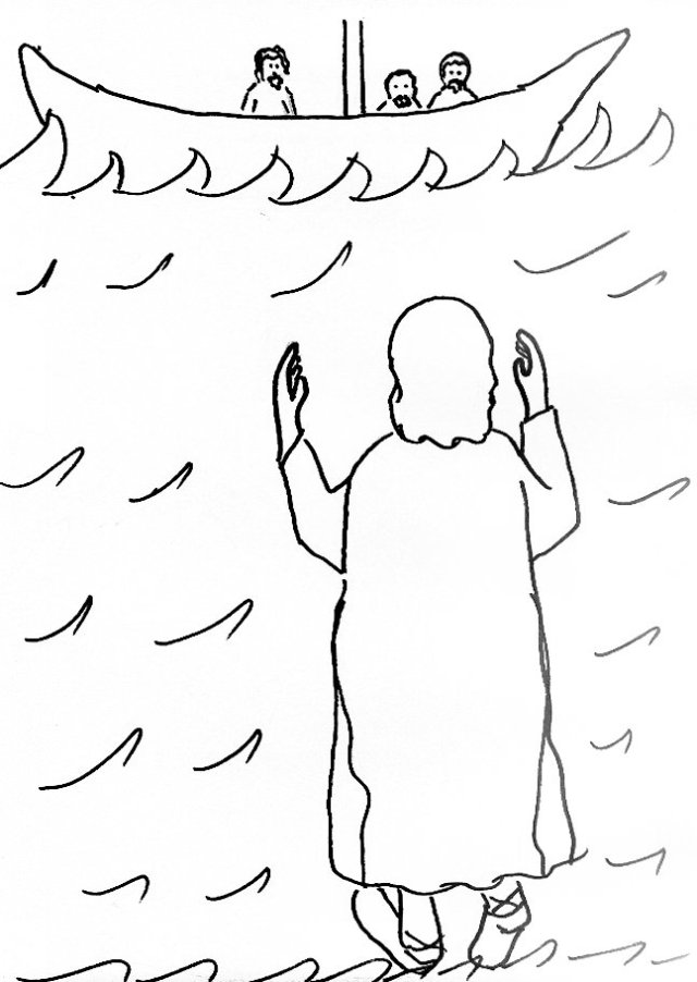 Bible story coloring page for jesus walks on water free bible stories for children