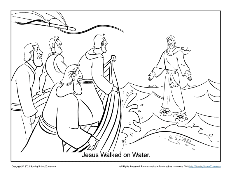 Jesus walked on water coloring page on sunday school zone