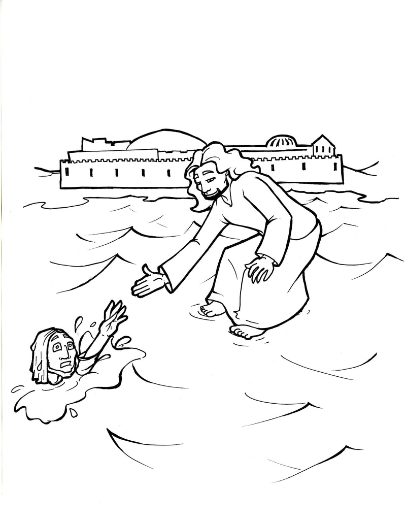 Jesus walks on water coloring page