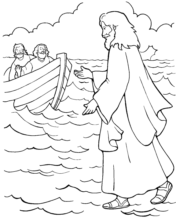 Jesus walks on water coloring page sunday school coloring pages bible coloring pages jesus coloring pages