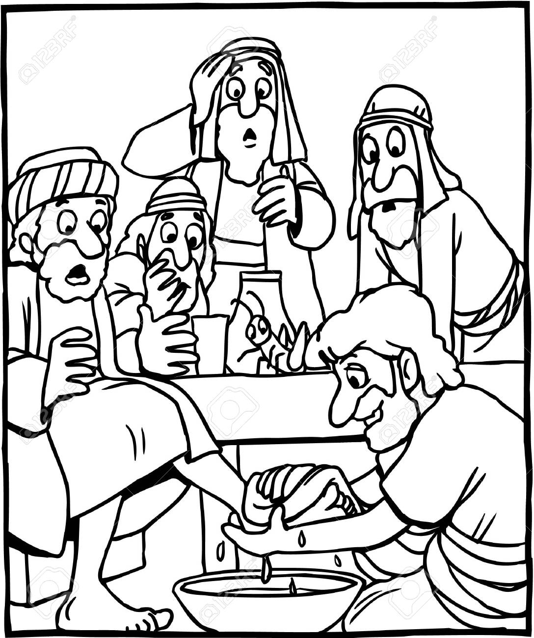 Coloring page jesus washes feet of disciples royalty free svg cliparts vectors and stock illustration image