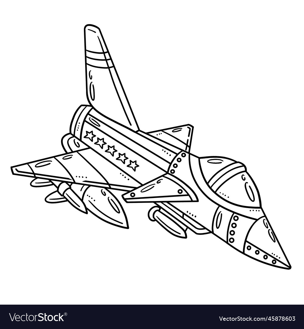 Fighter jet isolated coloring page for kids vector image