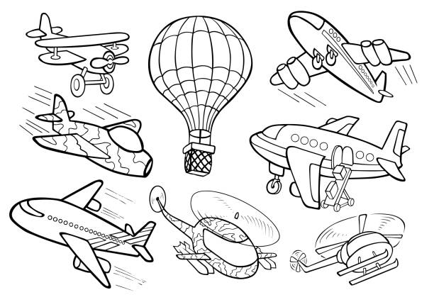 Plane coloring pages stock illustrations royalty