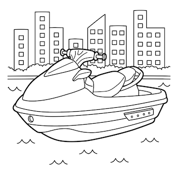 Premium vector jet ski vehicle coloring page for kids