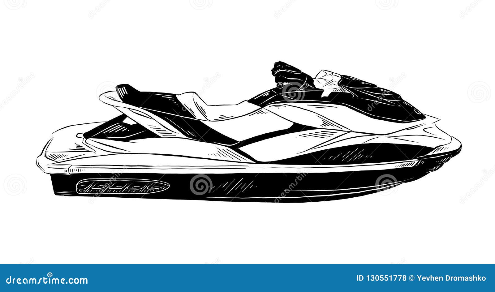 Hand drawn sketch of jet ski in black isolated on white background detailed vintage etching style drawing stock vector