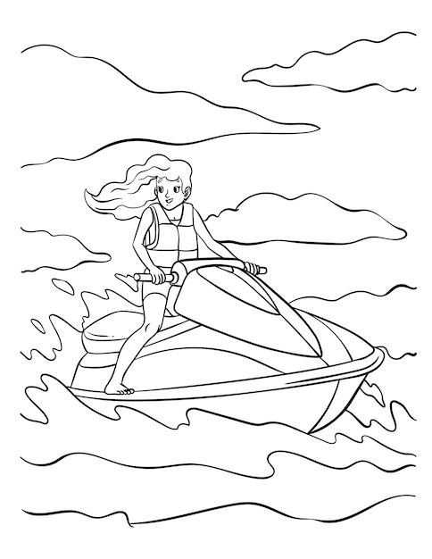 Premium vector jet ski coloring page for kids