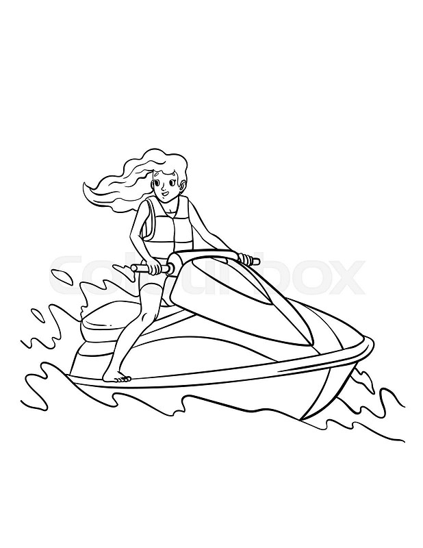 Jet ski isolated coloring page for kids stock vector