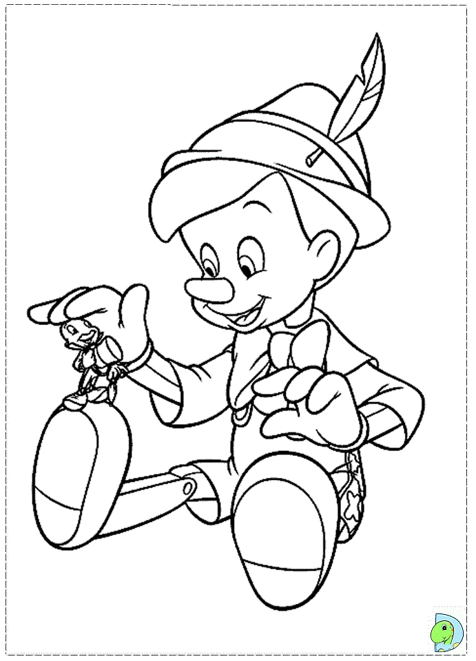 Pinocchio and jiminy cricket coloring page