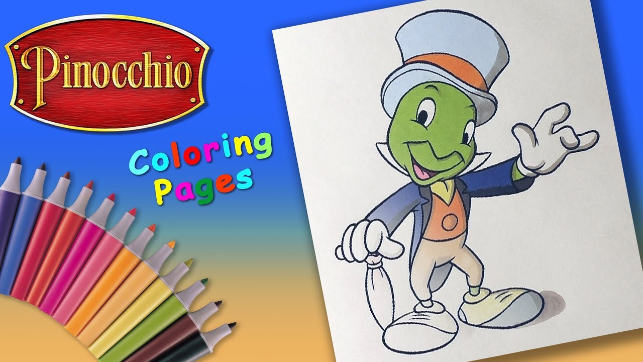 Walt disney pinocchio coloring forkids learncolors with jiiny cricket fro pinocchio