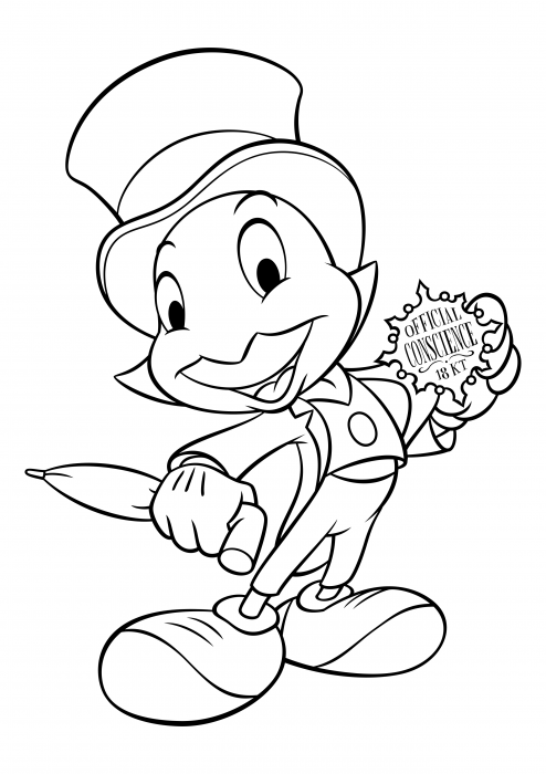 Jiminy cricket with gold medal coloring pages pinohio coloring pages