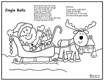 Jingle bells song santa sleigh coloring page lyrics sing laugh learn
