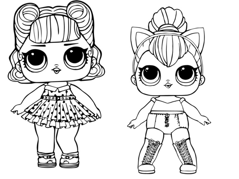 Coloring page lol surprise doll lol doll jitterbug and lol doll kitty queen