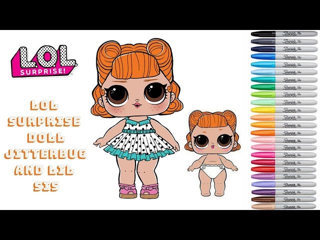 Coloring surprise doll lol jitterbug and her lil sister coloring book page colored pens