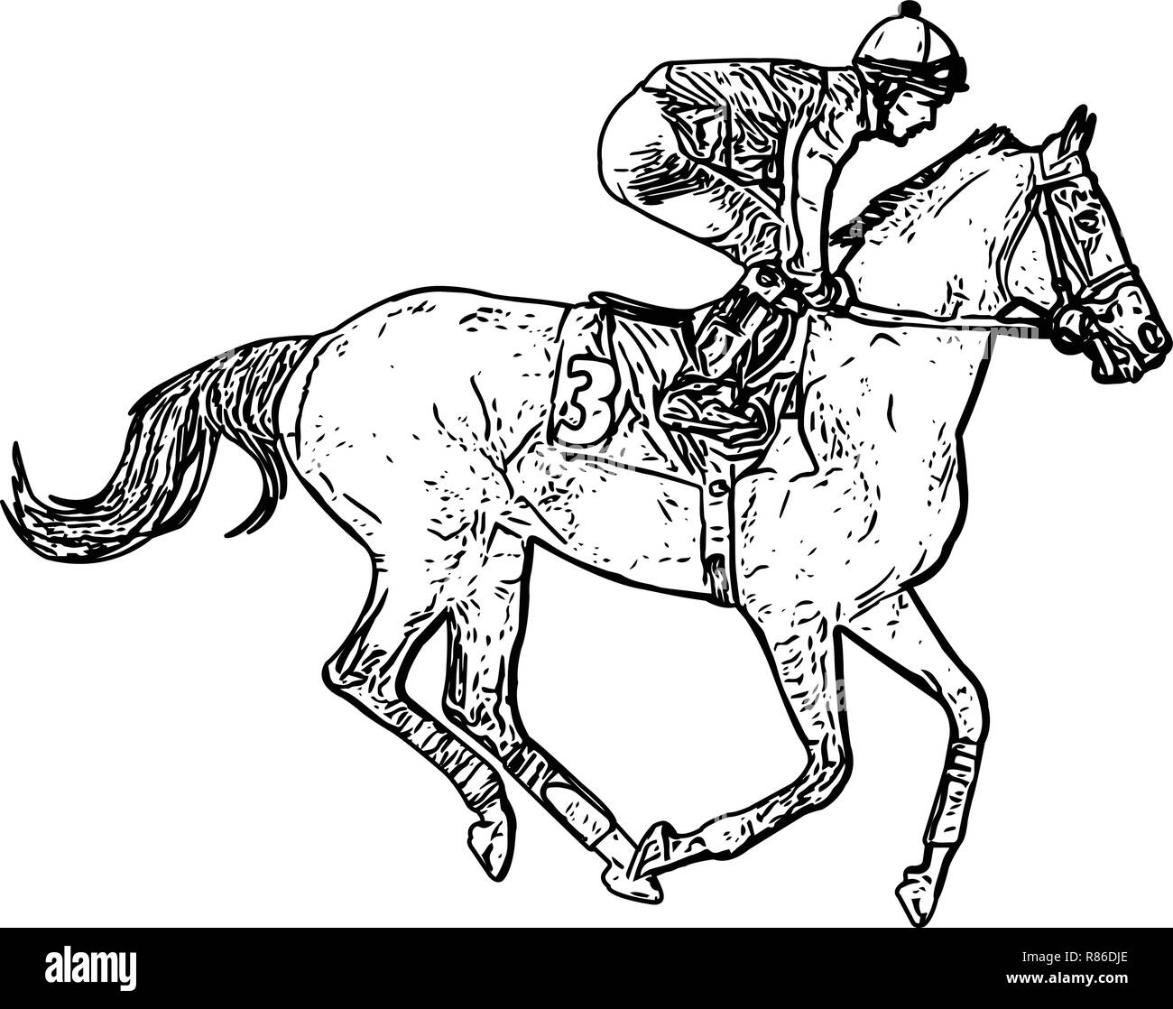 Jockey riding race horse drawing